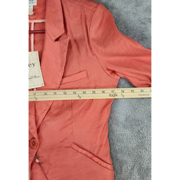 Esley Jacket Womens Medium Coral Linen One Button Cinched Long Sleeve Blazer - Picture 5 of 10